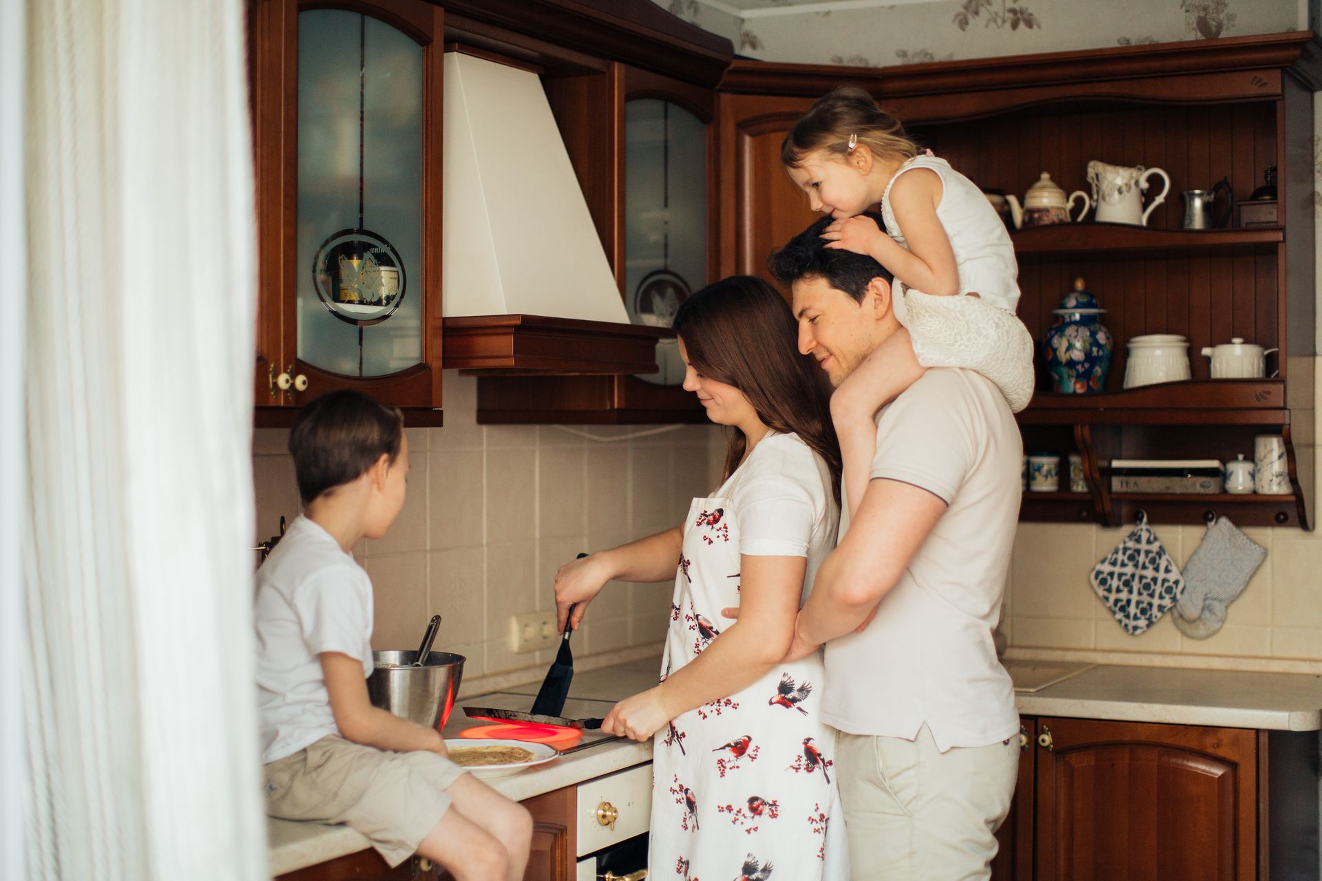 A family sharing a meal together at home